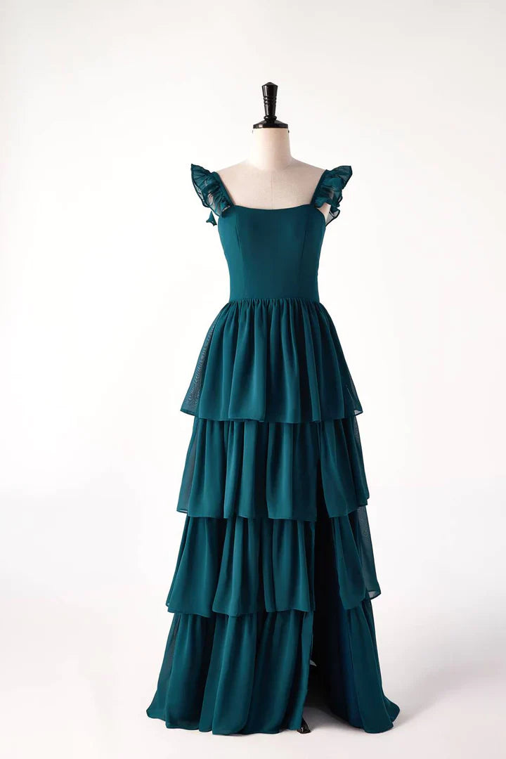 Luolandi A Line Ruffle Long Party Dress Bridesmaid Dress Charming Evening Dress Formal Dress
